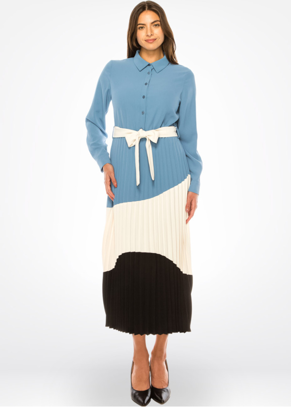 Tranquil Blue Pleated Dress