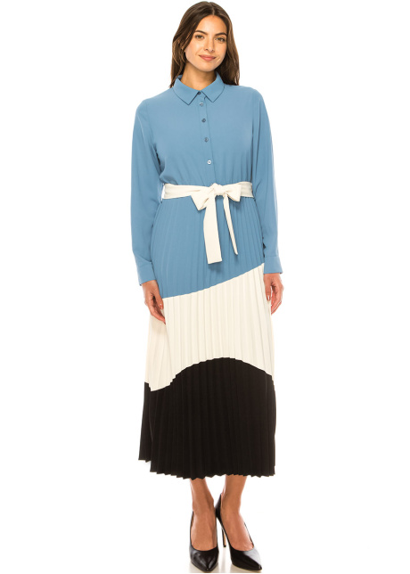 Tranquil Blue Pleated Dress