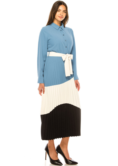 Tranquil Blue Pleated Dress