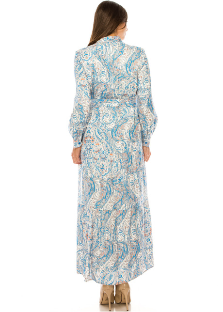 Abstract Skyline Belted Dress – Poised Sophistication
