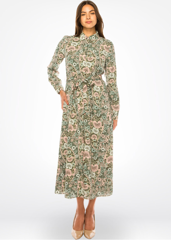 Green Medley Modest Midi Dress