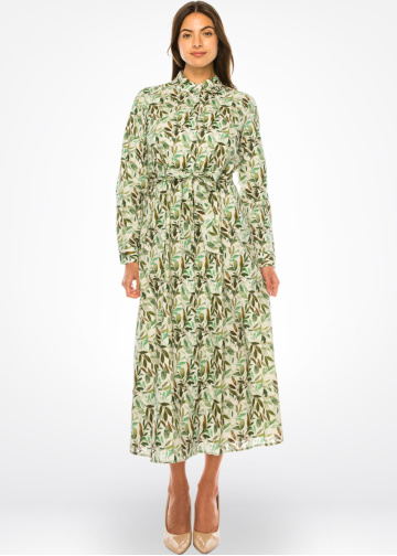 Leafy Haven Long Sleeve Dress - Green Harmony