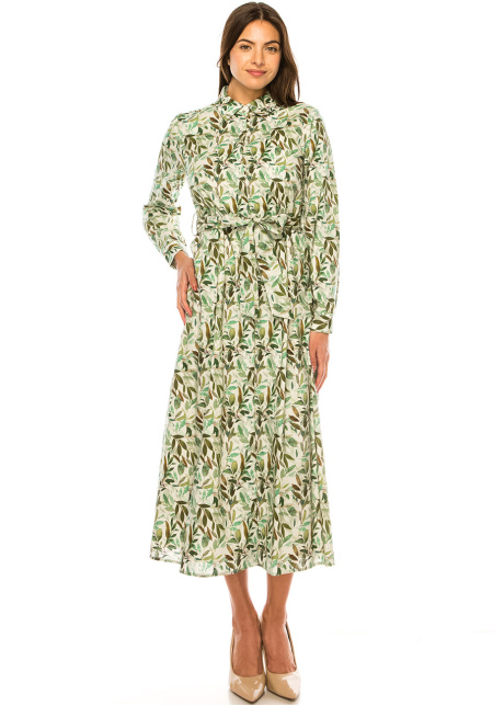 Leafy Haven Long Sleeve Dress - Green Harmony