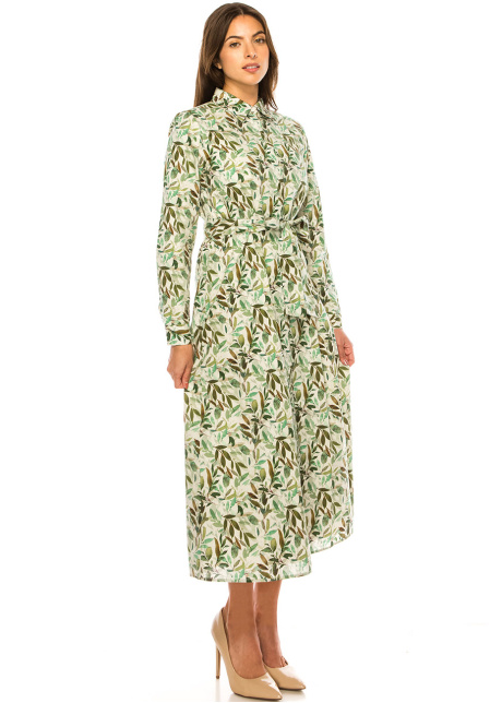 Leafy Haven Long Sleeve Dress - Green Harmony