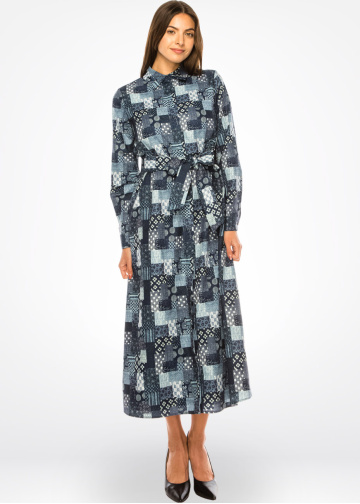 Blue Mosaic Tile Print Dress