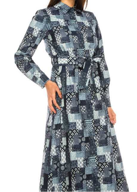 Blue Mosaic Tile Print Dress