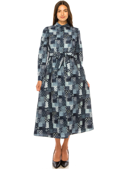 Blue Mosaic Tile Print Dress