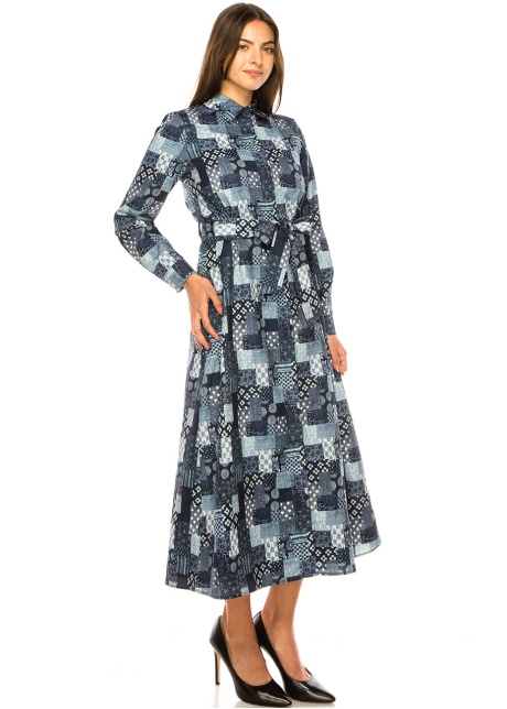 Blue Mosaic Tile Print Dress