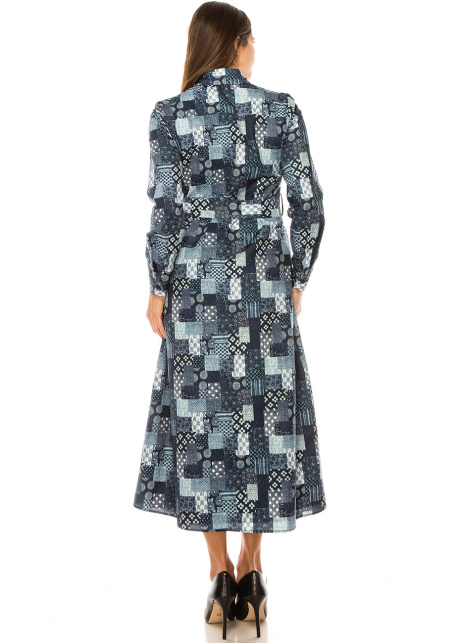 Blue Mosaic Tile Print Dress