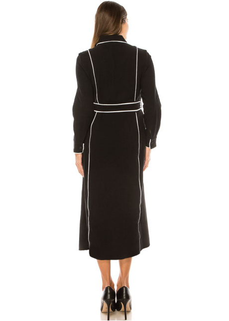Black Chic Contrast Piped Shirt Dress