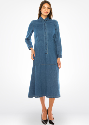 Classic Navy Buttoned Denim Dress