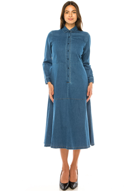 Classic Navy Buttoned Denim Dress