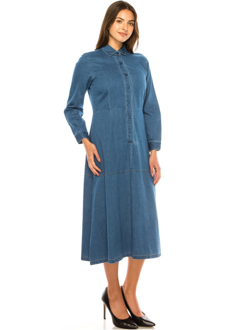 Classic Navy Buttoned Denim Dress