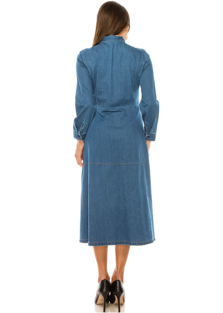Classic Navy Buttoned Denim Dress