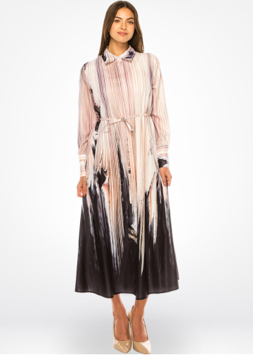 Elegant Pink Abstract Shirtwaist Dress