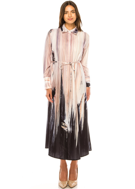 Elegant Pink Abstract Shirtwaist Dress