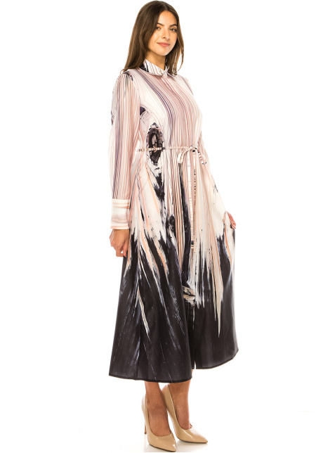 Elegant Pink Abstract Shirtwaist Dress