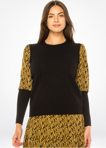 Mustard Foliage Sleeve Knit Top