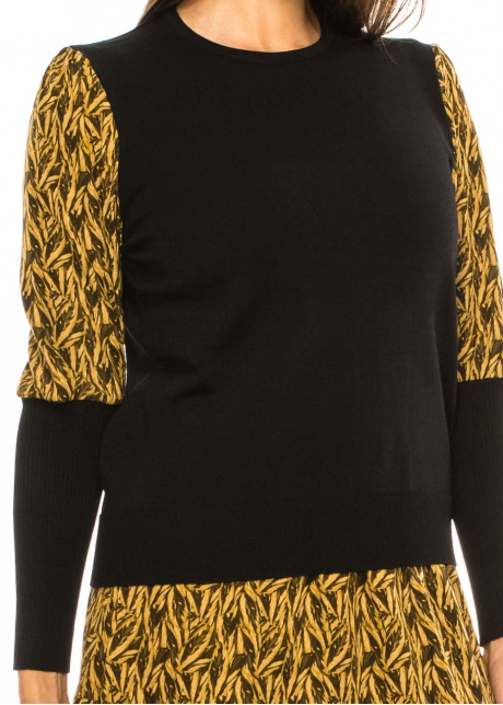 Mustard Foliage Sleeve Knit Top