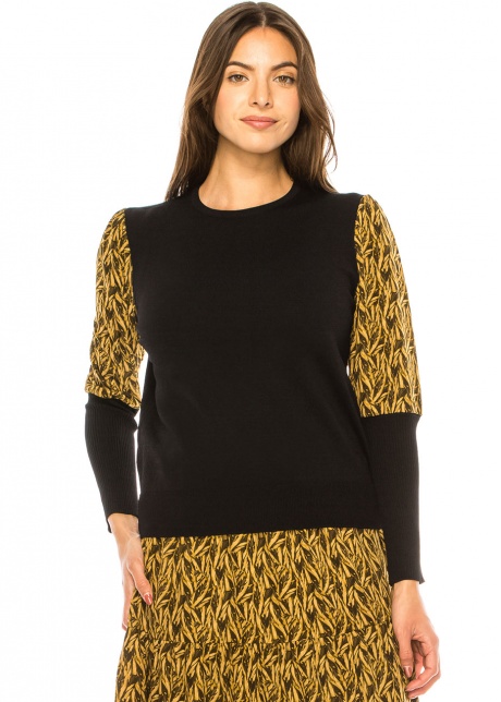 Mustard Foliage Sleeve Knit Top