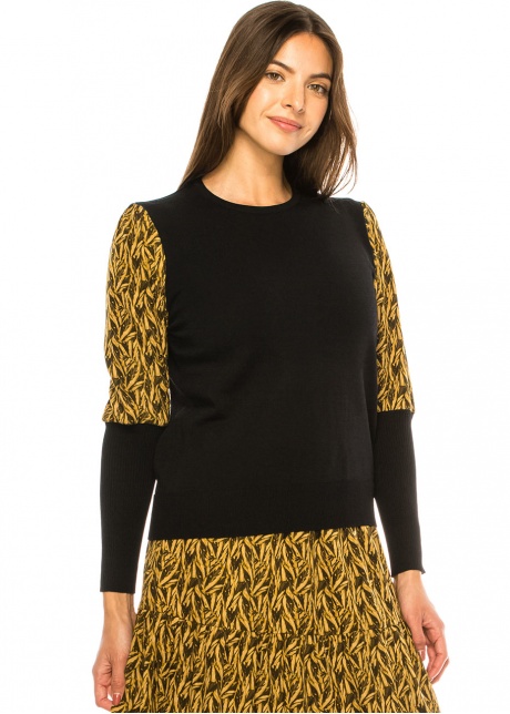 Mustard Foliage Sleeve Knit Top