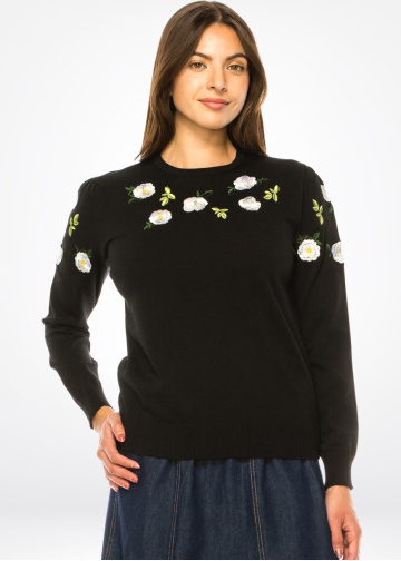Blossoming Elegance Black Knit Sweater