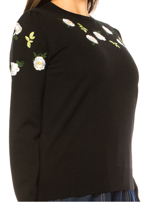 Blossoming Elegance Black Knit Sweater