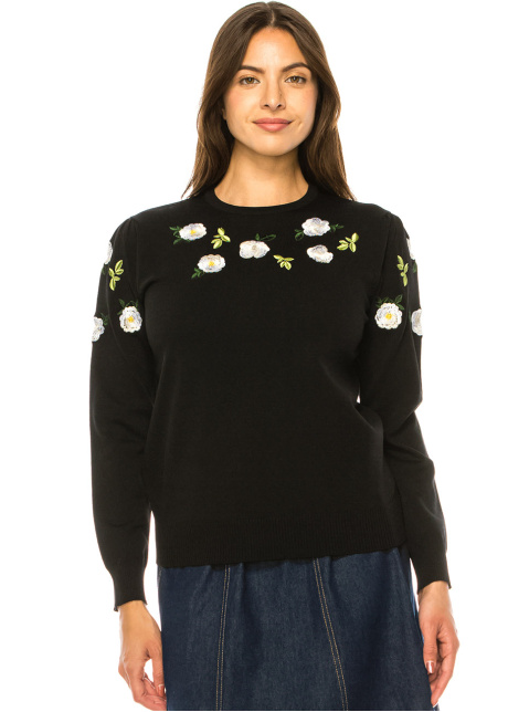 Blossoming Elegance Black Knit Sweater