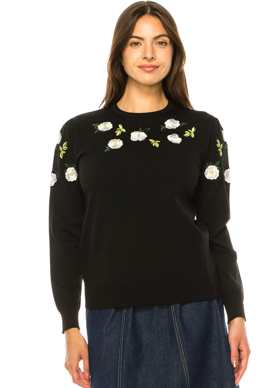 Blossoming Elegance Black Knit Sweater | Modest Women Clothing - YAL ...
