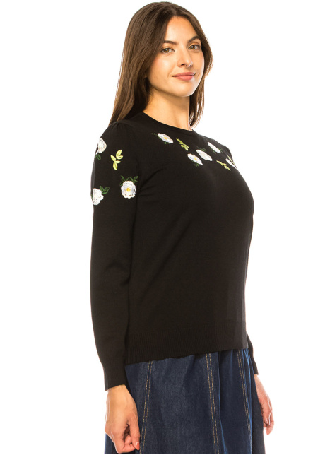Blossoming Elegance Black Knit Sweater