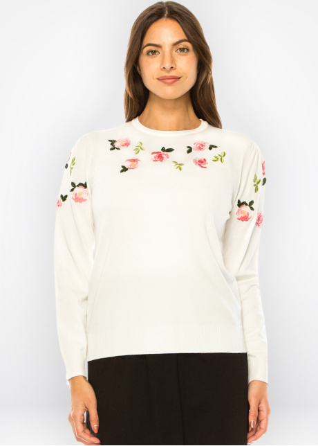 Petal Soft White Embroidered Sweater