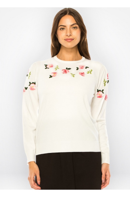 Petal Soft White Embroidered Sweater