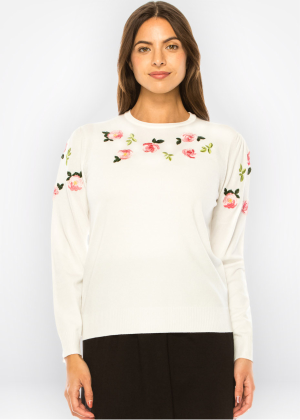 Petal Soft White Embroidered Sweater