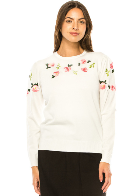Petal Soft White Embroidered Sweater