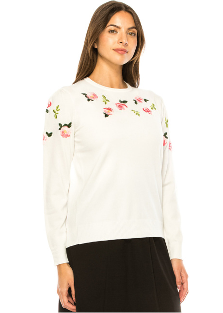 Petal Soft White Embroidered Sweater