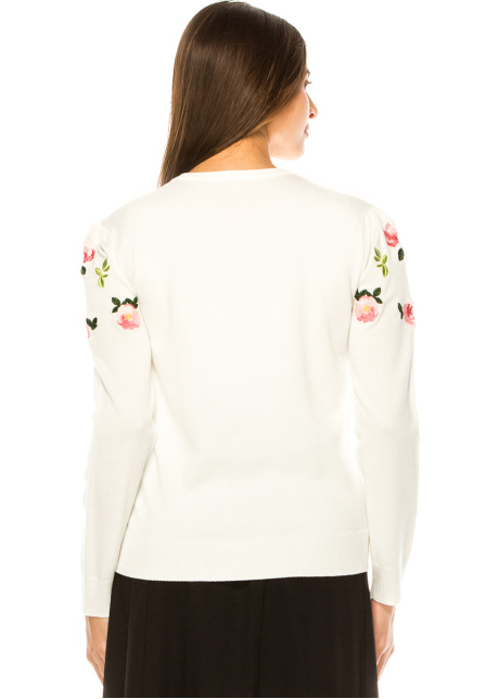 Petal Soft White Embroidered Sweater