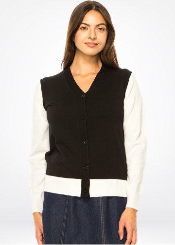 Sleek Bicolor V-Neck Cardigan