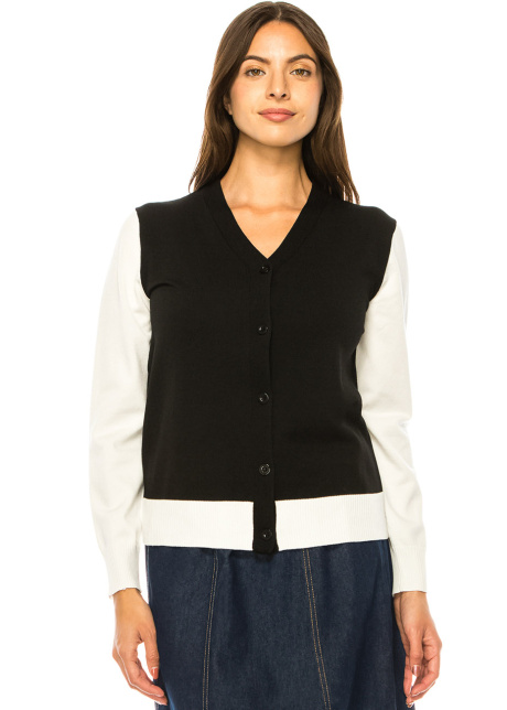 Sleek Bicolor V-Neck Cardigan