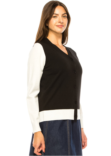 Sleek Bicolor V-Neck Cardigan