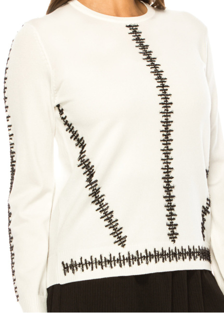 Abstract Embroidery Ivory Knit Top