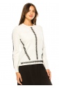 Abstract Embroidery Ivory Knit Top