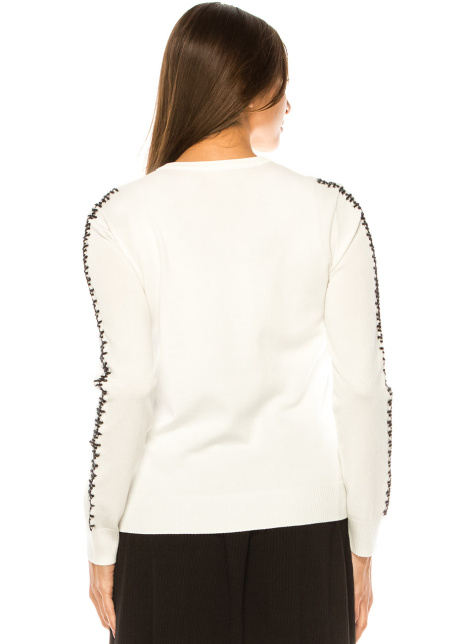 Abstract Embroidery Ivory Knit Top