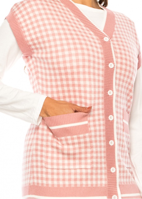 Pastel Pink Check Vest with Pockets