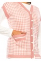 Pastel Pink Check Vest with Pockets
