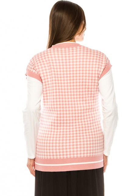 Pastel Pink Check Vest with Pockets
