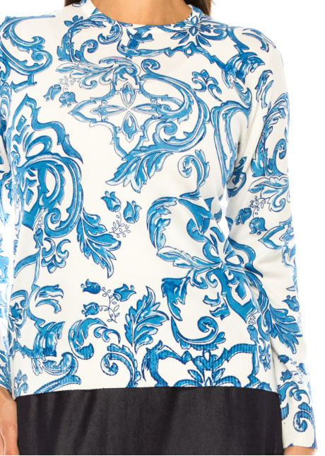 Azure Elegance Porcelain Print Sweater
