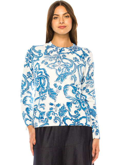Azure Elegance Porcelain Print Sweater