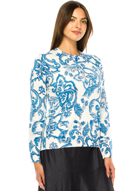 Azure Elegance Porcelain Print Sweater