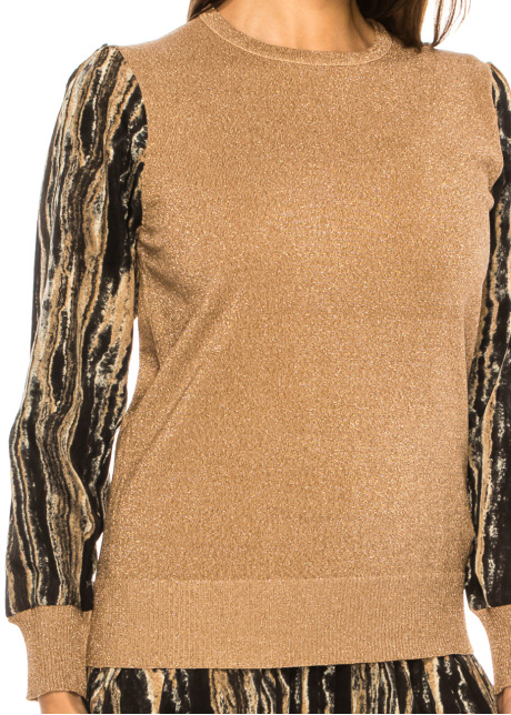 Golden Shimmer Knit & Abstract Sleeve Top
