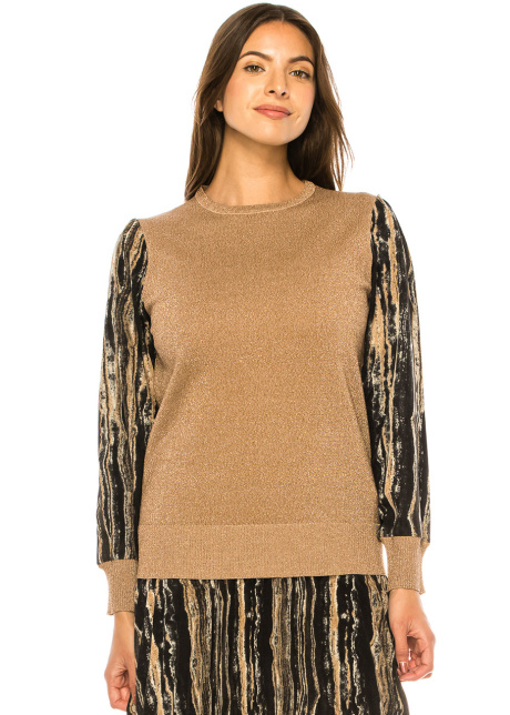 Golden Shimmer Knit & Abstract Sleeve Top